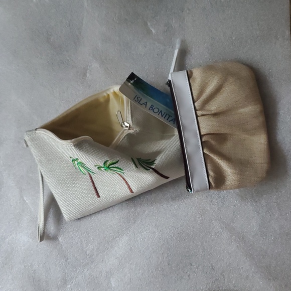 Pouch Set Of Two Cream and Green New - Picture 2 of 9